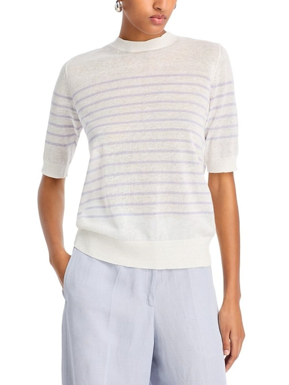 675$ Fabiana Filippi Striped Sweater Elbow Short Sleeves Size 2 US/ 38 IT White